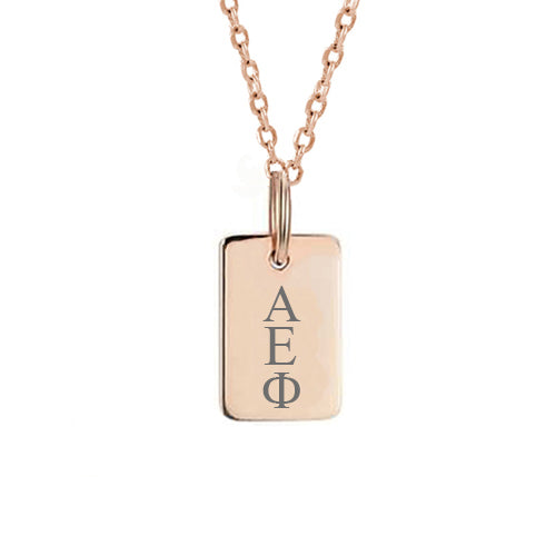 Alpha Epsilon Phi Mini Dog Tag Necklace Rose Gold Filled