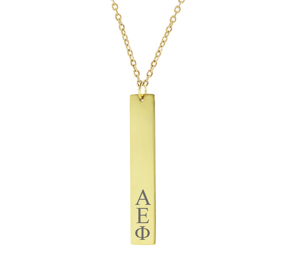 Alpha Epsilon Phi Vertical Bar Necklace Gold Filled