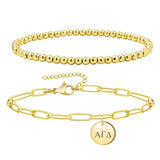 Alpha Gamma Delta Paperclip and Beaded Bracelet Gold Filled