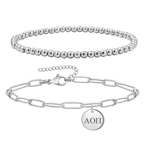 Alpha Omicron Pi Paperclip and Beaded Bracelet Stainless Steel