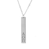 Alpha Omicron Pi Vertical Bar Necklace Stainless Steel