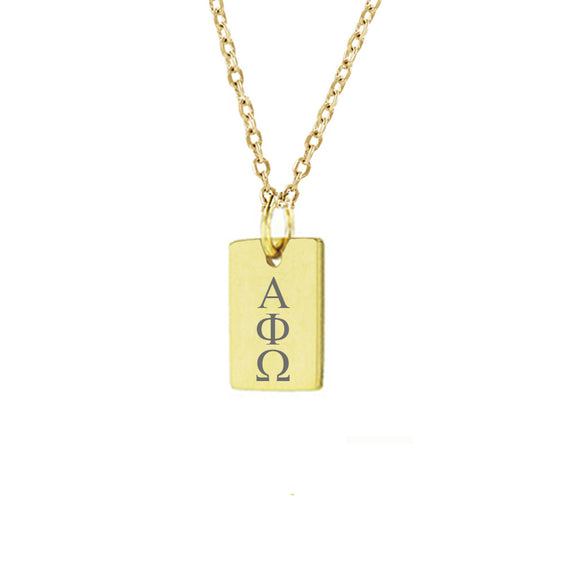 Alpha Phi Omega Mini Dog Tag Necklace Gold Filled