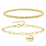 Alpha Phi Omega Paperclip and Beaded Bracelet Gold Filled