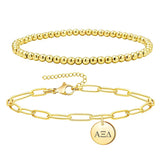 Alpha Xi Delta Paperclip and Beaded Bracelet Gold Filled
