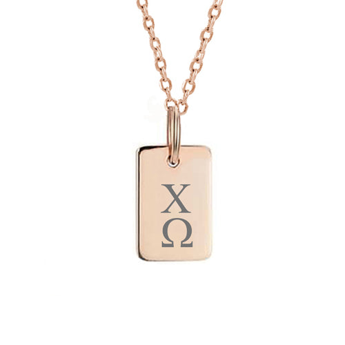Chi Omega Mini Dog Tag Necklace Rose Gold Filled