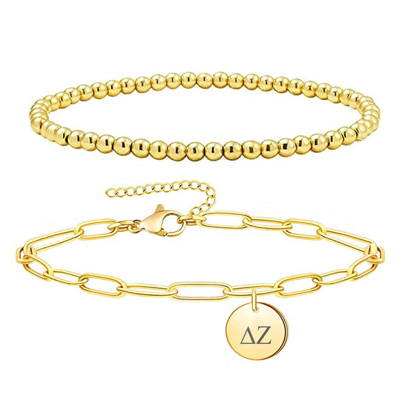 Delta Zeta Paperclip and Beaded Bracelet Gold Filled
