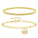 Kappa Beta Gamma Paperclip and Beaded Bracelet Gold Filled