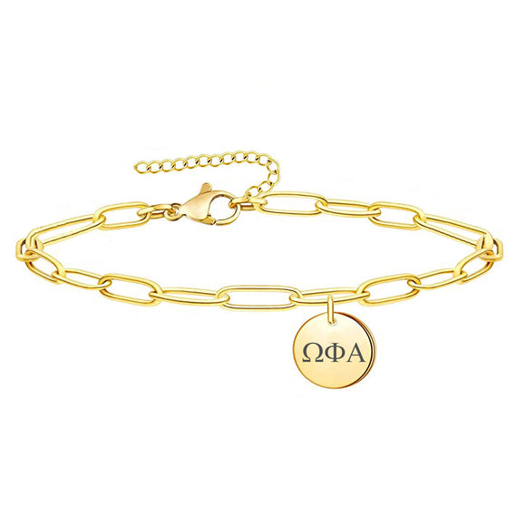 Omega Phi Alpha Paperclip Bracelet Gold Filled