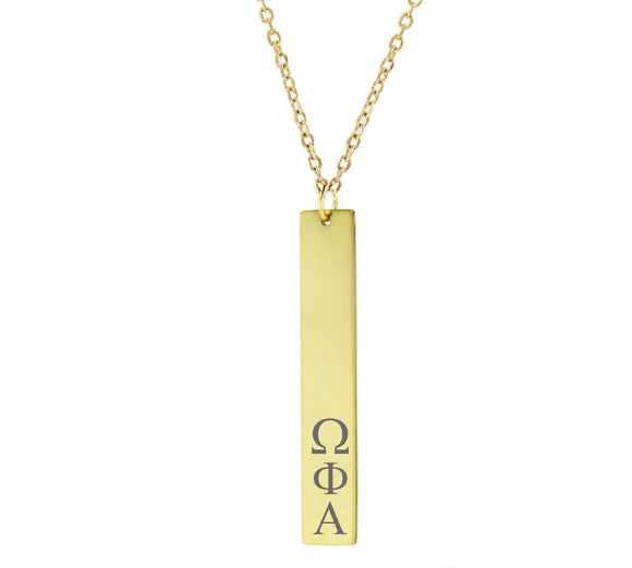 Omega Phi Alpha Vertical Bar Necklace Gold Filled