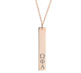 Omega Phi Alpha Vertical Bar Necklace Rose Gold Filled