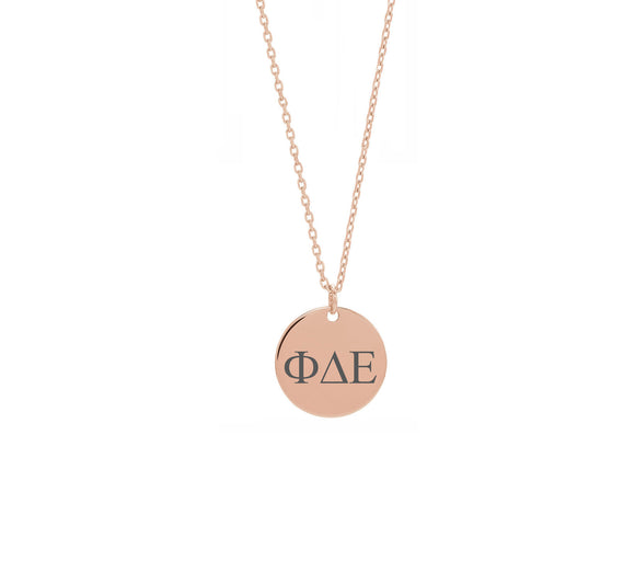 Phi Delta Epsilon Dainty Sorority Necklace Rose Gold Filled