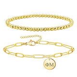 Phi Mu Paperclip and Beaded Bracelet Gold Filled