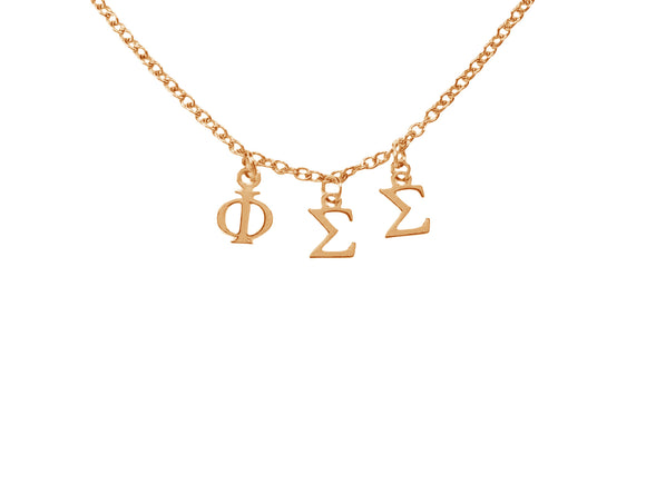 Phi Sigma Sigma Choker Dangle Necklace Rose Gold Filled