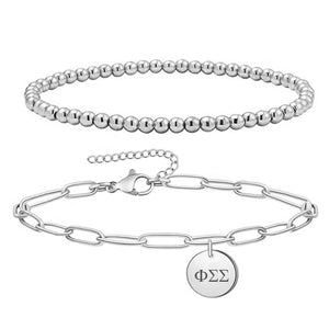 Phi Sigma Sigma Paperclip and Beaded Bracelet Stainless Steel
