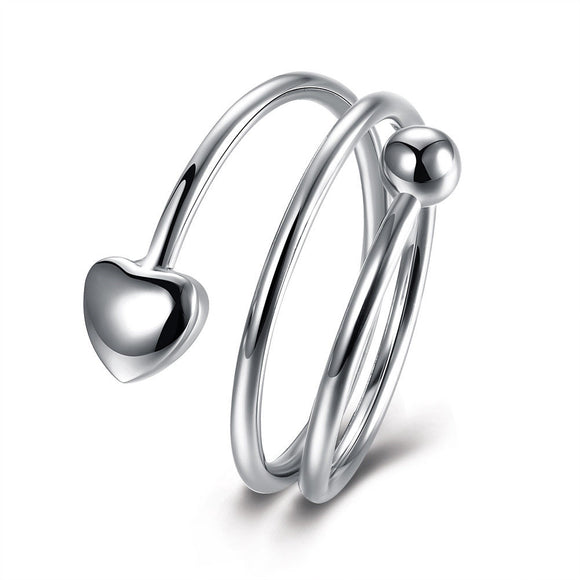 Heart Ring Statement Ring Heart and Ball Ring High Quality Silver **USA Seller - DKGifts.com