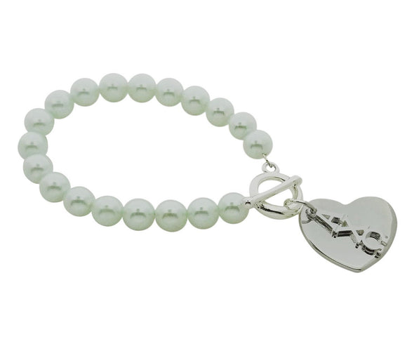 Alpha Chi Omega Pearl Sorority Bracelet with Heart on Toggle Clasp - DKGifts.com