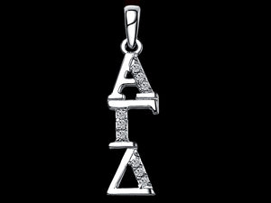 Alpha Gamma Delta Synthetic Diamond Sorority Lavalier Necklace Sterling Silver - DKGifts.com