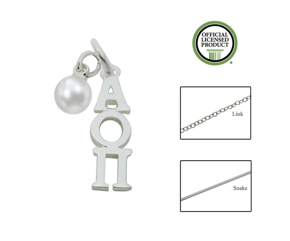 Alpha Omicron Pi Sorority Lavalier Necklace with Pearl - DKGifts.com