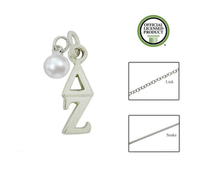Delta Zeta Sorority Lavalier Necklace with Pearl - DKGifts.com