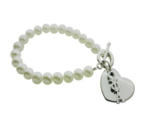 Omega Phi Alpha Pearl Sorority Bracelet with Heart on Toggle Clasp - DKGifts.com