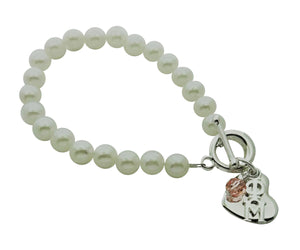 Phi Mu Pearl Sorority Bracelet with Heart and Swarovski Crystal - DKGifts.com