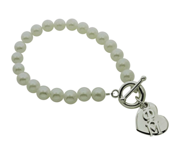 Phi Mu Pearl Sorority Bracelet with Heart on Toggle Clasp - DKGifts.com