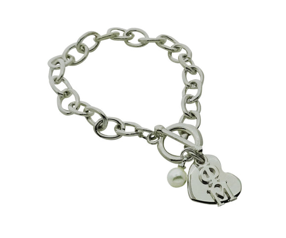 Phi Mu Sorority Bracelet with Heart and Pearl Dangle - DKGifts.com