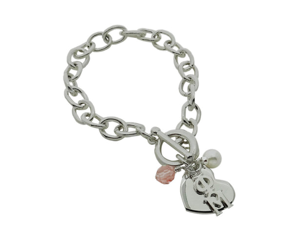 Phi Mu Sorority Bracelet with Heart, Swarovski Crystal and Pearl - DKGifts.com