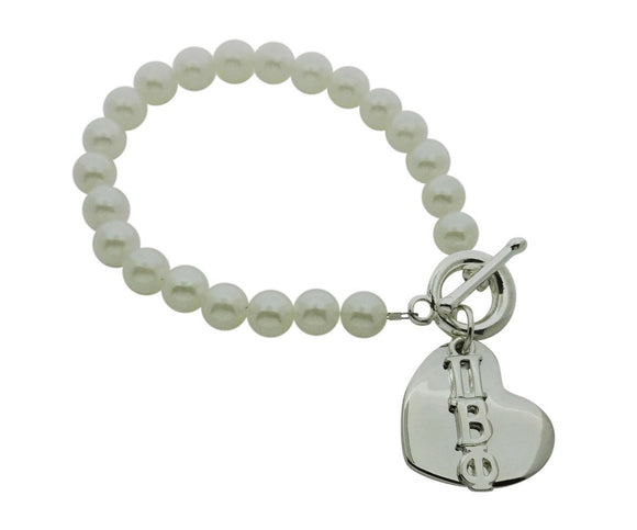 Pi Beta Phi Pearl Sorority Bracelet with Heart on Toggle Clasp - DKGifts.com