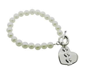 Tri Sigma Sigma Sigma Pearl Sorority Bracelet with Heart on Toggle Clasp - DKGifts.com