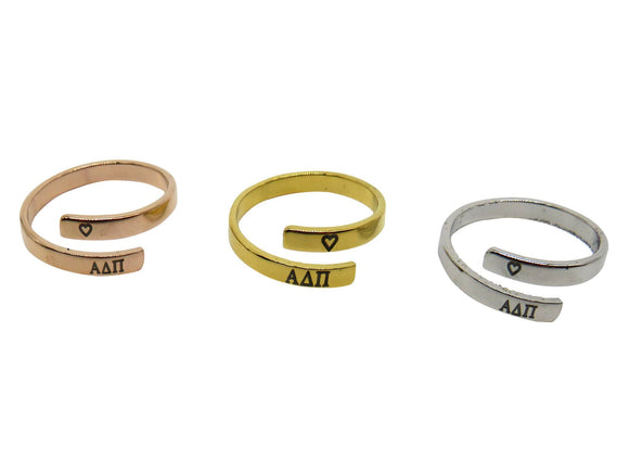 Alpha Delta Pi Adjustable Greek Sorority Ring, Alpha Delta Pi Adjustable Sorority Ring, Alpha Delta Pi Big Little Sorority Jewelry Gift